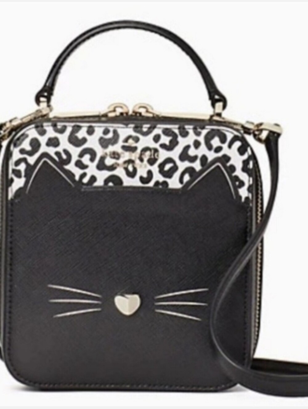 👉✨️kate spade new york Daisy Vanity Meow Cat Leather Crossbody Bag Black
